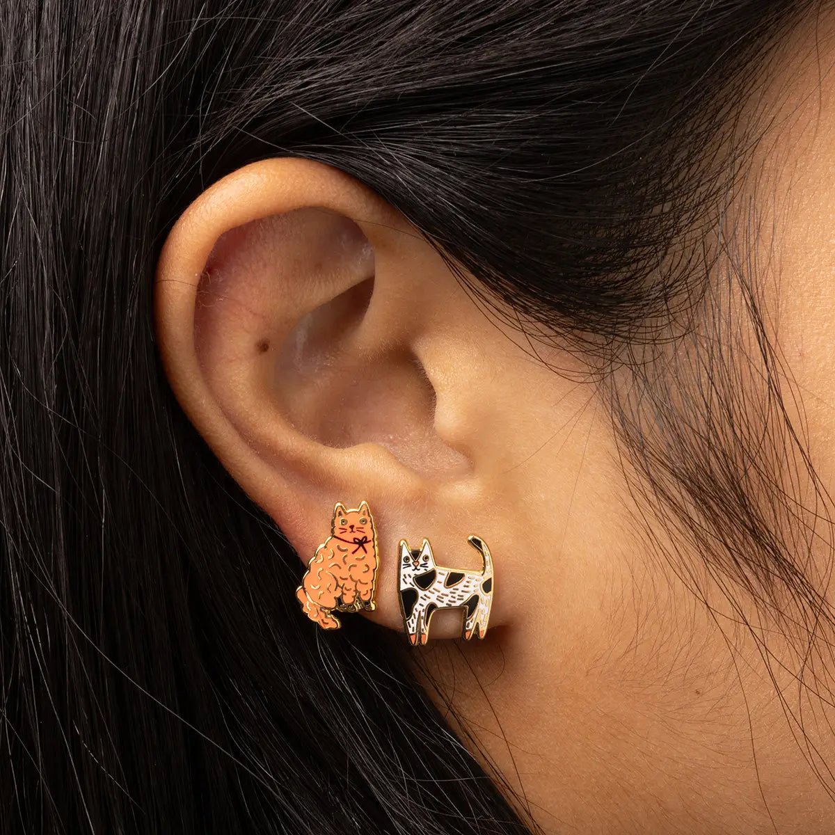 Cat Earrings - Gold Statement Studs - Twirls + Twigs