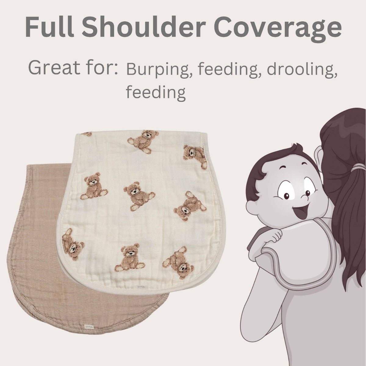 Bamboo Muslin Burp Cloth Set 2 - Pack (Teddy/Taupe) - Twirls + Twigs