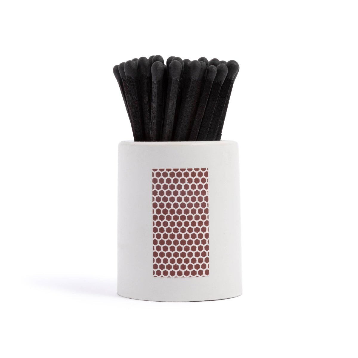 White Round Vessel with All Black Matchsticks - Twirls + Twigs