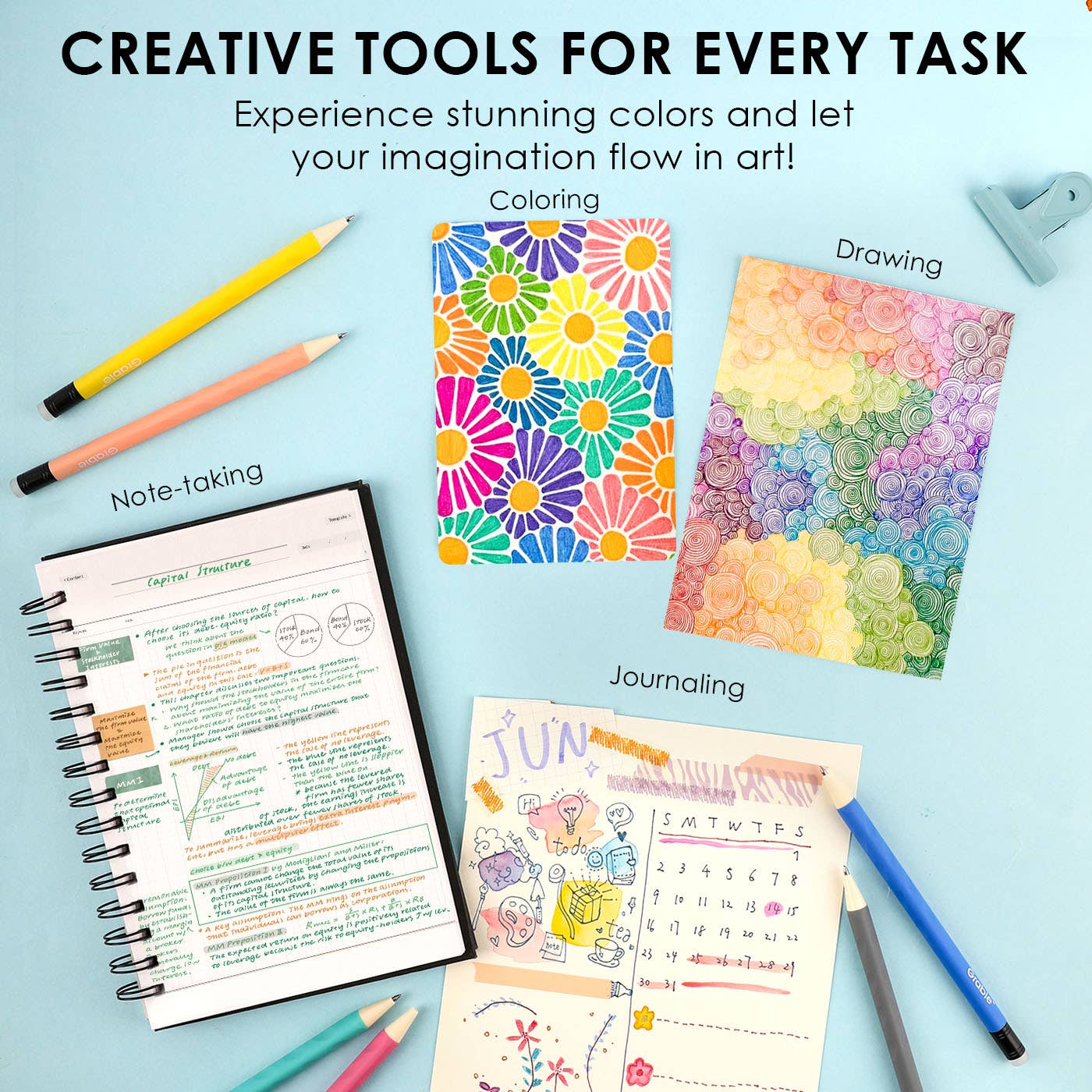 Medium Point Erasable Gel Pen Set: Whimsical Whirls of 9 - Twirls + Twigs