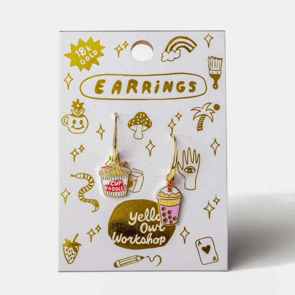 Ramen & Boba Drop Earrings | Bubble Tea Gold Jewelry Gift - Twirls + Twigs