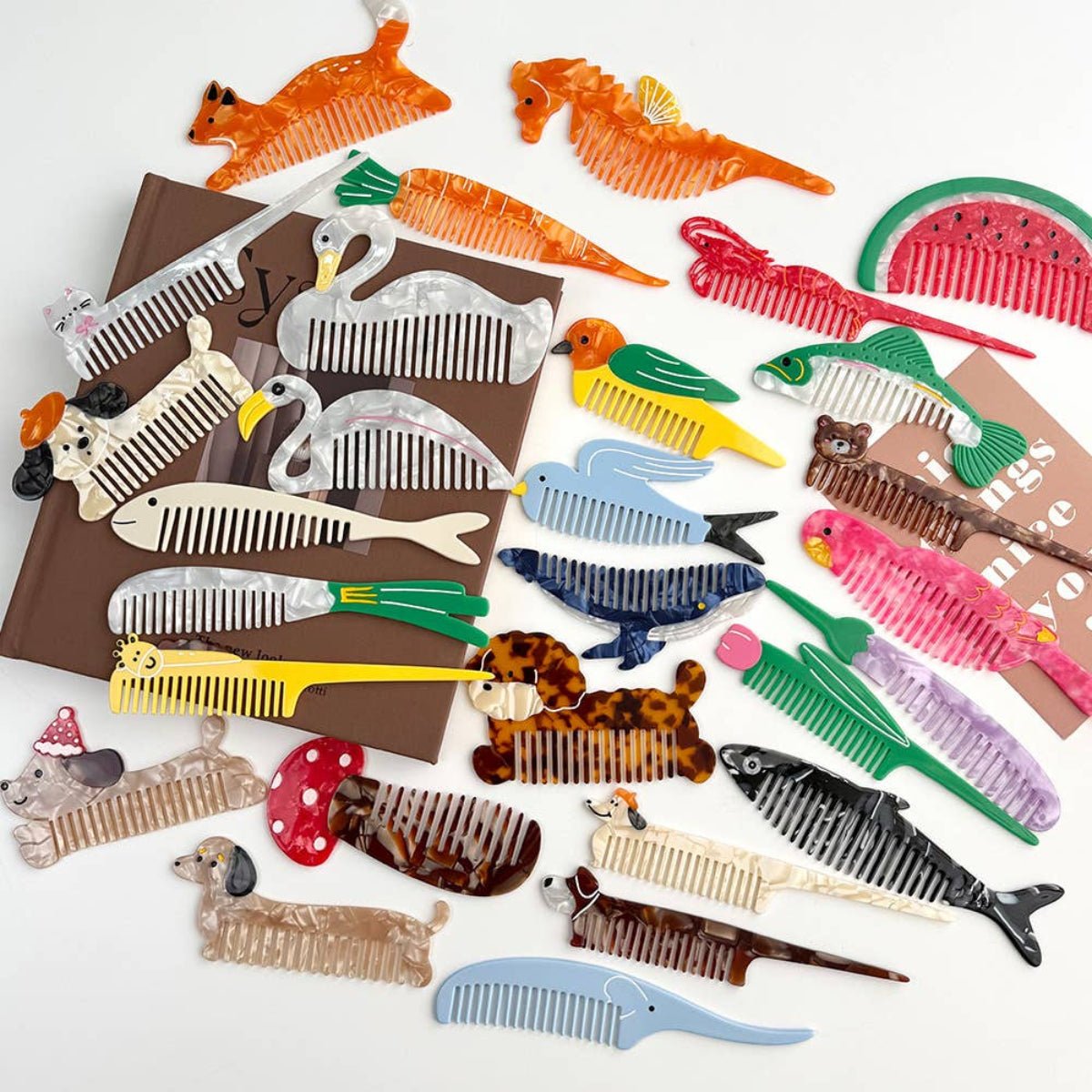 Whimsical Animal Acetate Combs,Vegetable Portable Hair Tools: Puppy - Twirls + Twigs