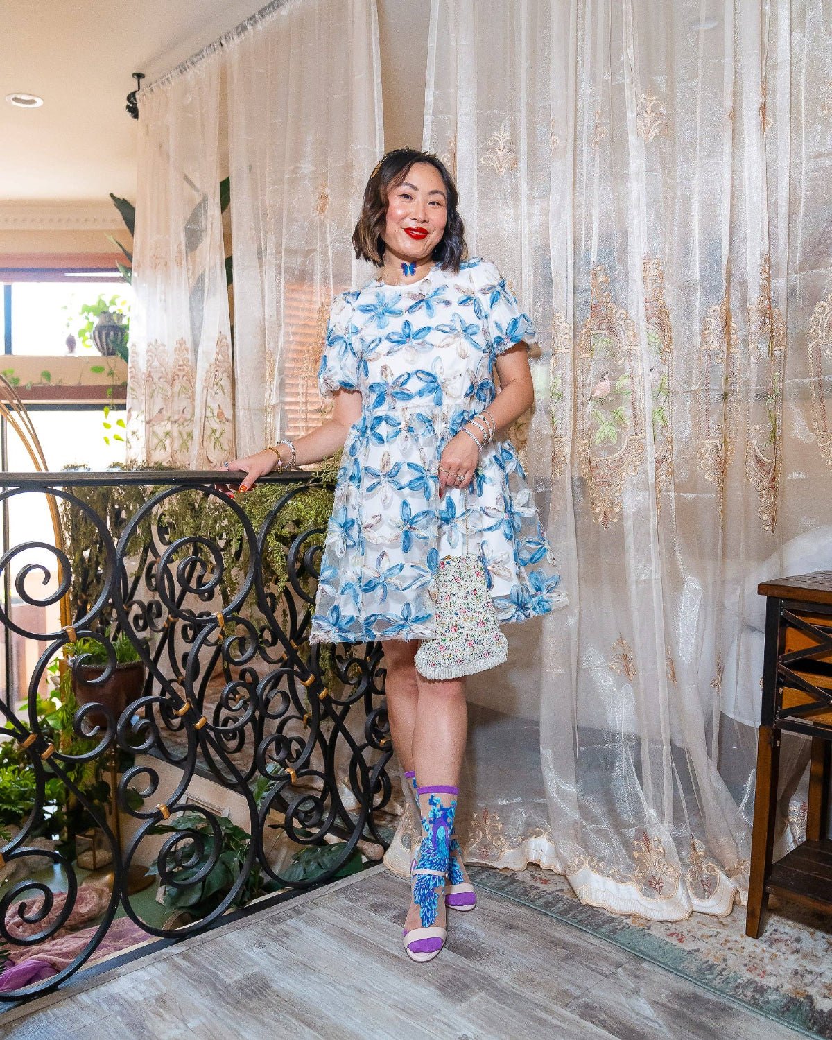 Aquamarine Peacock Sheer Crew Sock - Twirls + Twigs