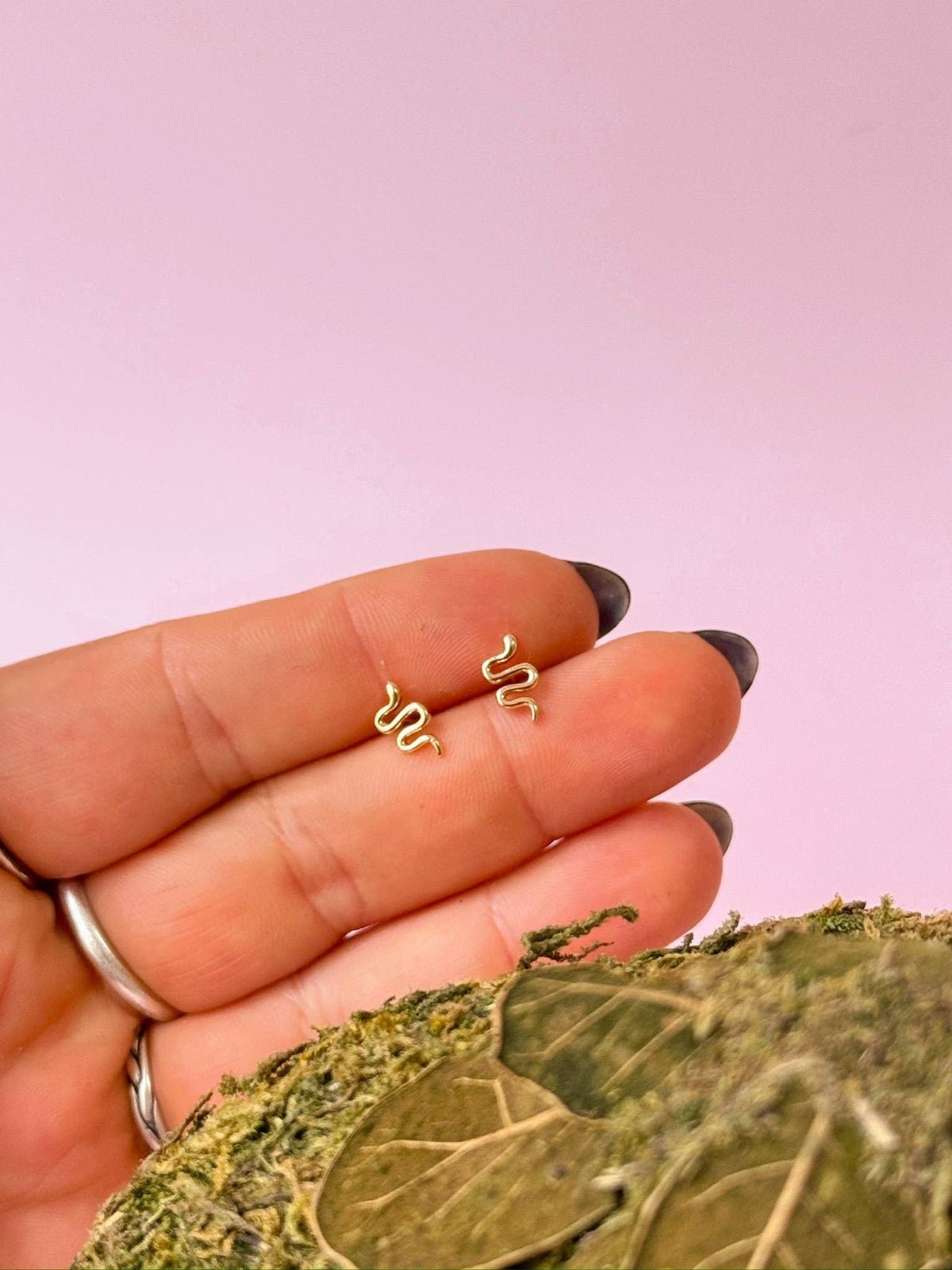 Tiny Snake Studs (Gold + Silver): Yellow Gold - Twirls + Twigs