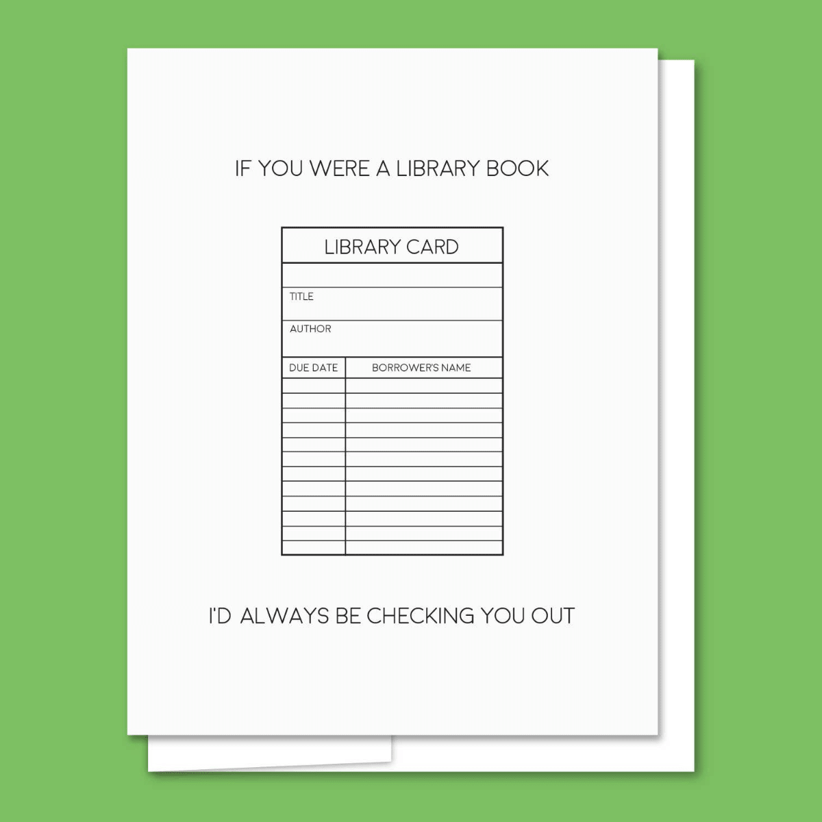 Library Card - Letterpress Funny Love Card - Twirls + Twigs