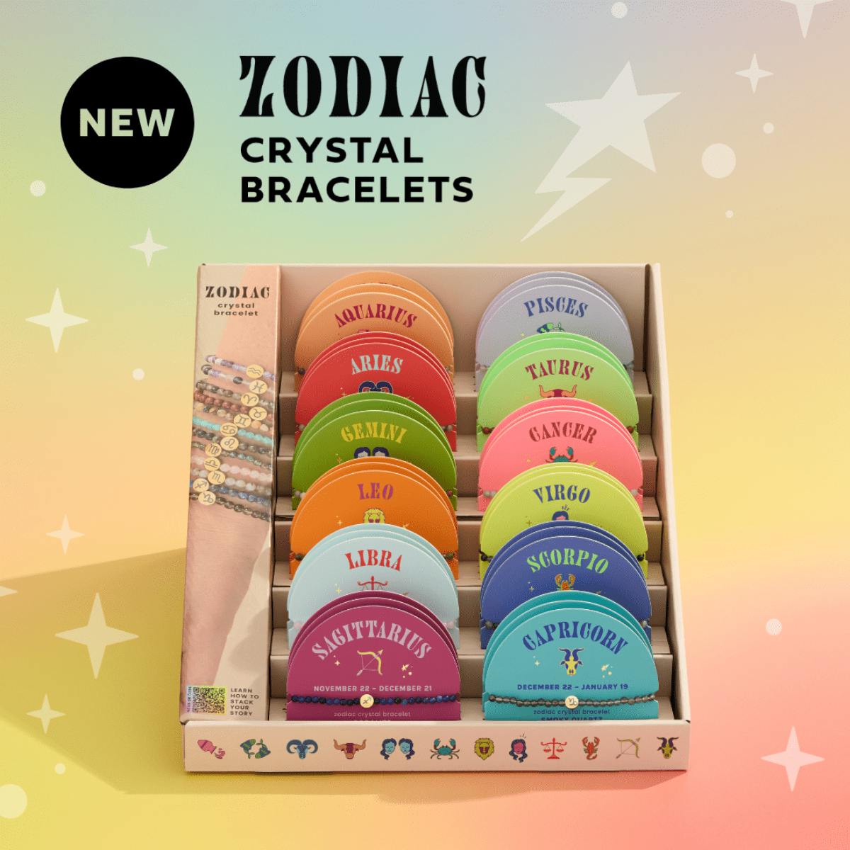 Mini Zodiac Bracelet Assortment – 4mm Crystal Beads - Twirls + Twigs