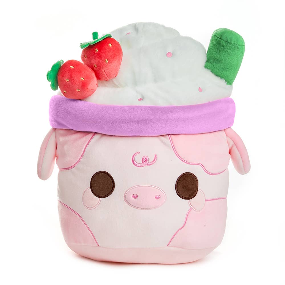 Strawberry Mooshake (Soft Cute Kawaii Pink Cow Plushie) - Twirls + Twigs
