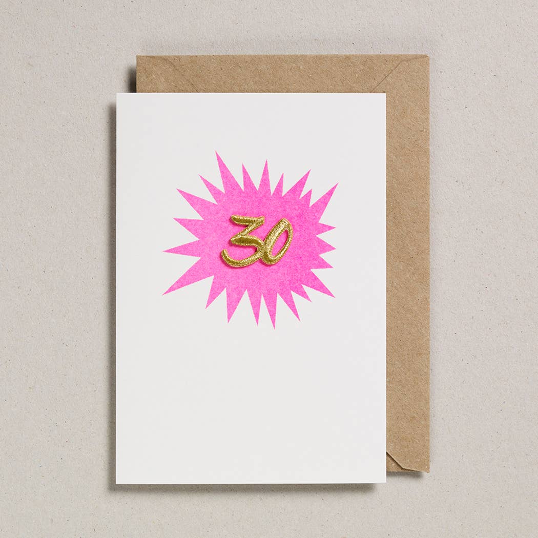 Embroidered Age -30 Pink - Twirls + Twigs