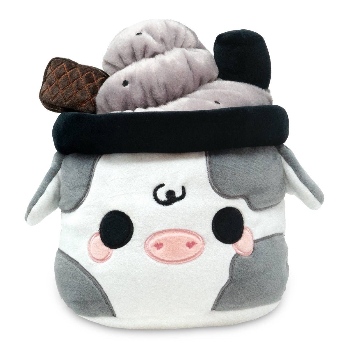 Black Sesame Mooshake (Cute Fluffy Dessert Food Plushie) - Twirls + Twigs
