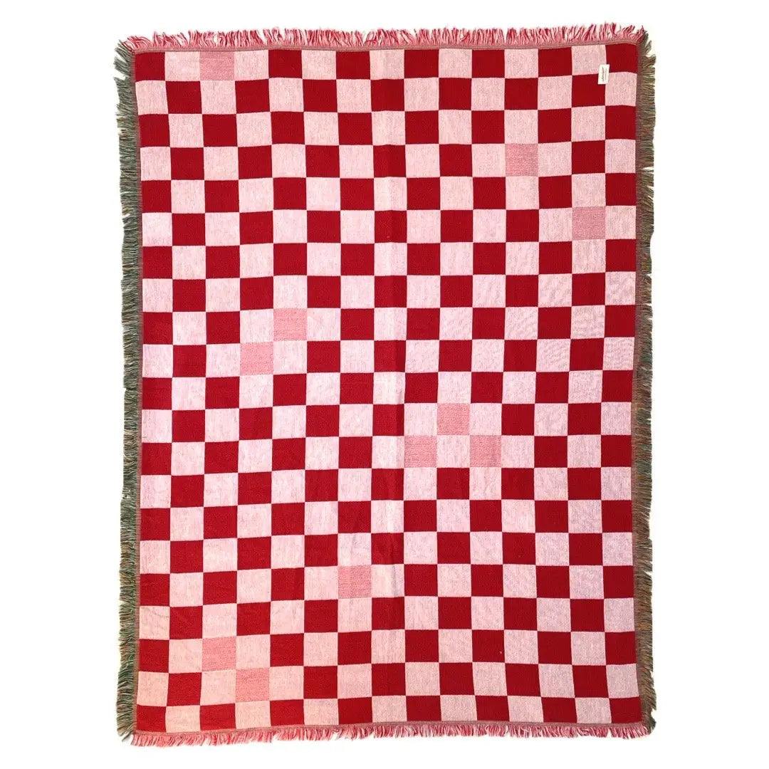 Pink and Red Checker Woven Blanket Twirls Twigs