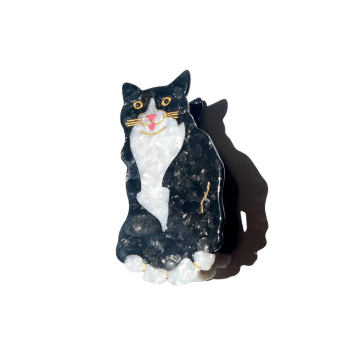 Hand-painted Tuxedo Cat Claw Hair Clip | Eco-Friendly: Black and White - Twirls + Twigs