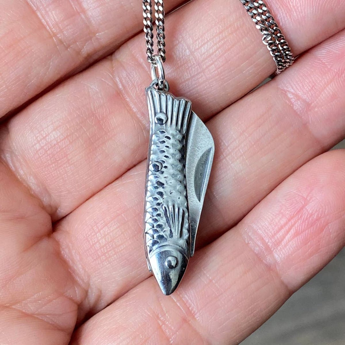 Small Silver Fish Knife Necklace: 18 Inch - Twirls + Twigs