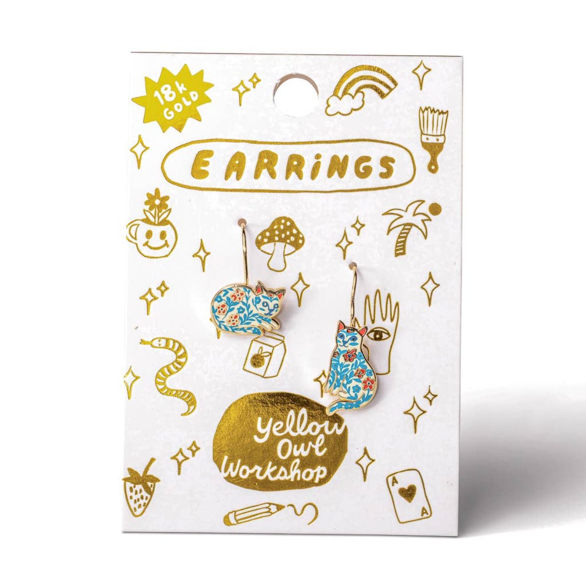 Floral Cat Drop Earrings | Gold Jewelry Cat Lover Gift - Twirls + Twigs