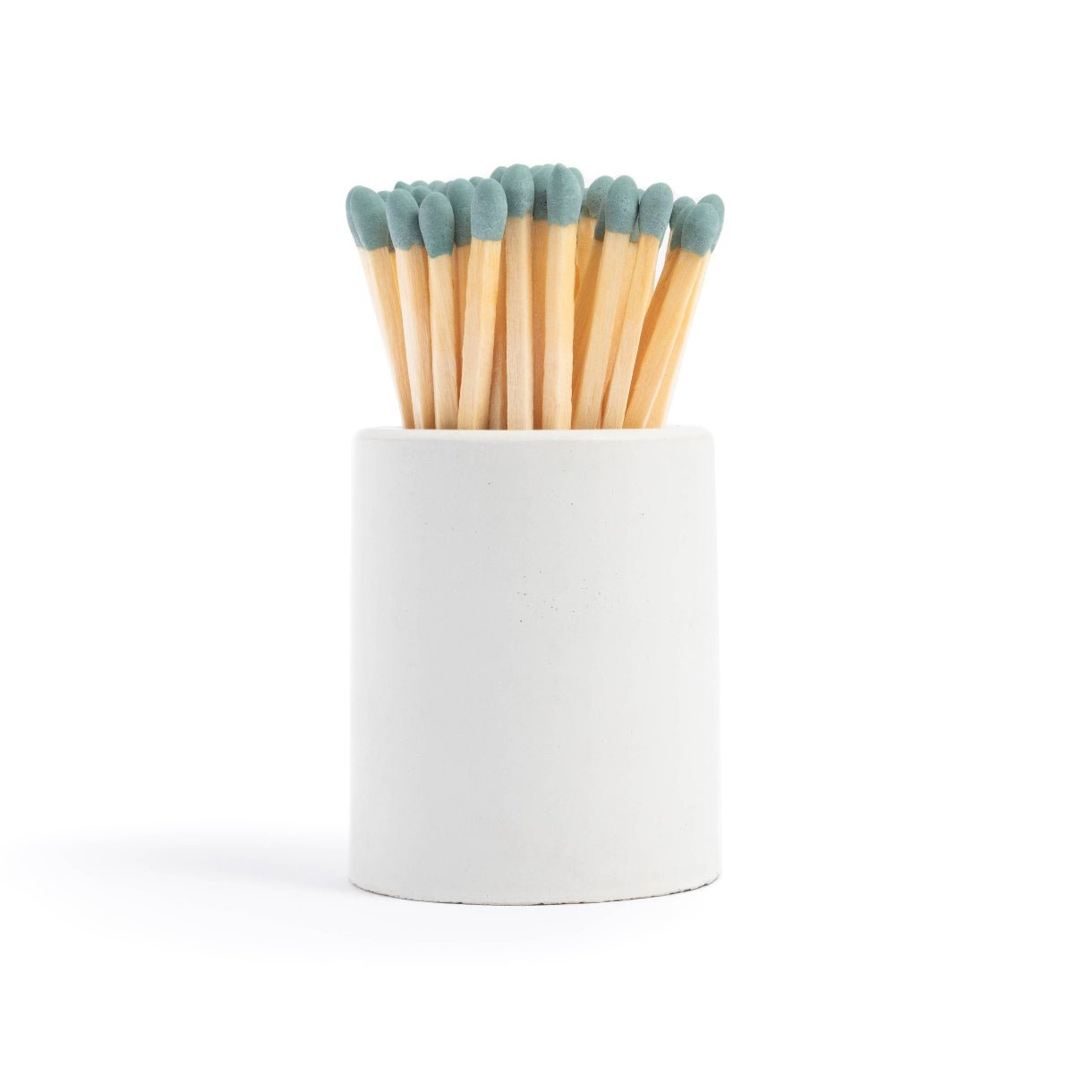 White Round Vessel with Marine Sage Matchsticks - Twirls + Twigs