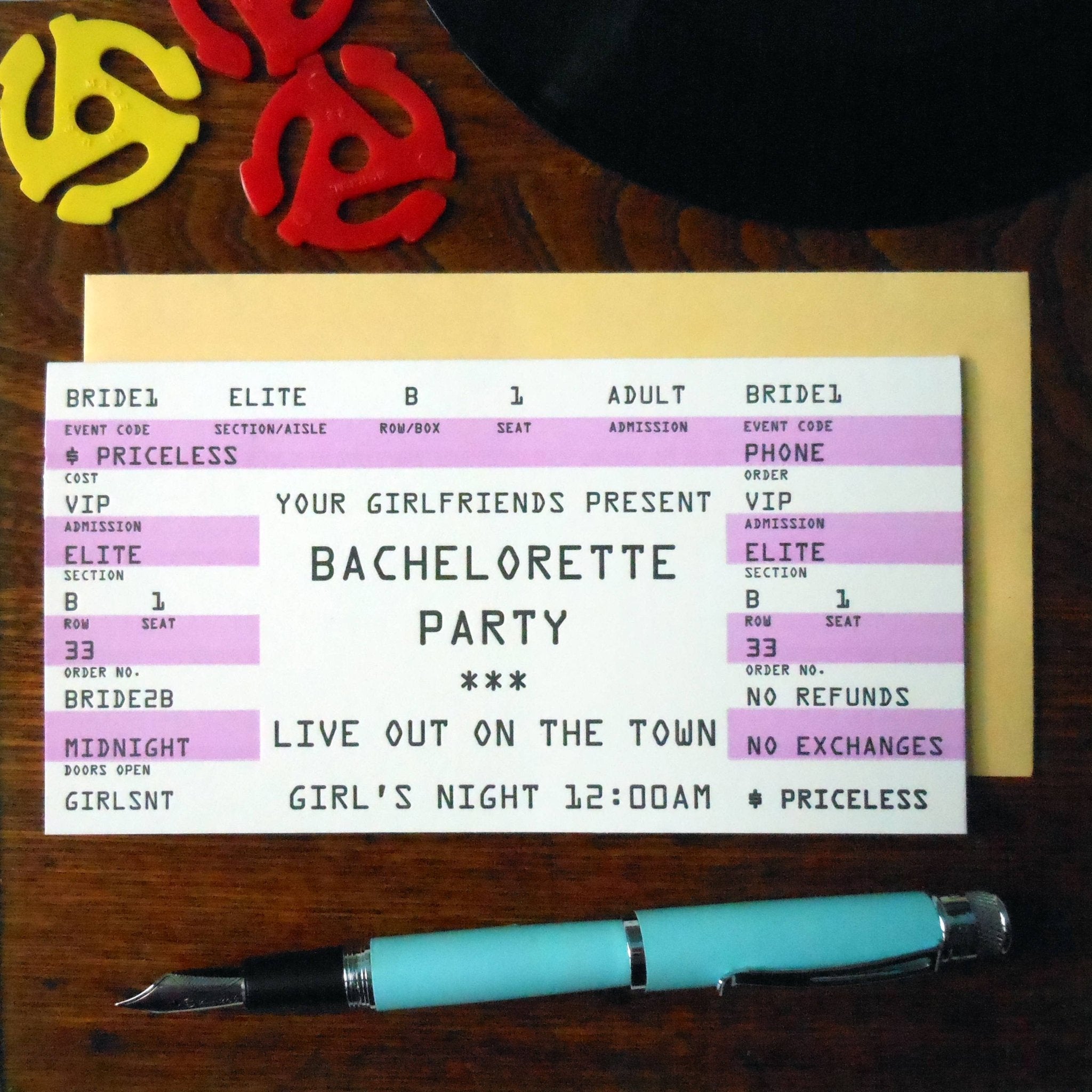 Bachlorette Rock Ticket: No. 7 coin 6.25" x 3.25" - Twirls + Twigs