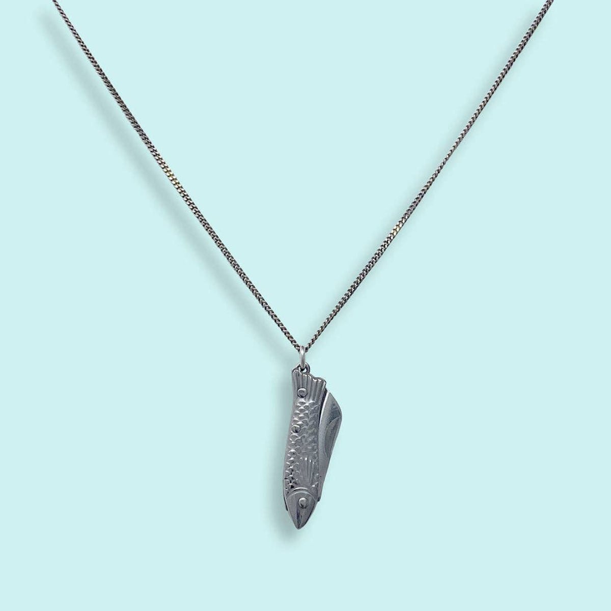 Small Silver Fish Knife Necklace: 18 Inch - Twirls + Twigs