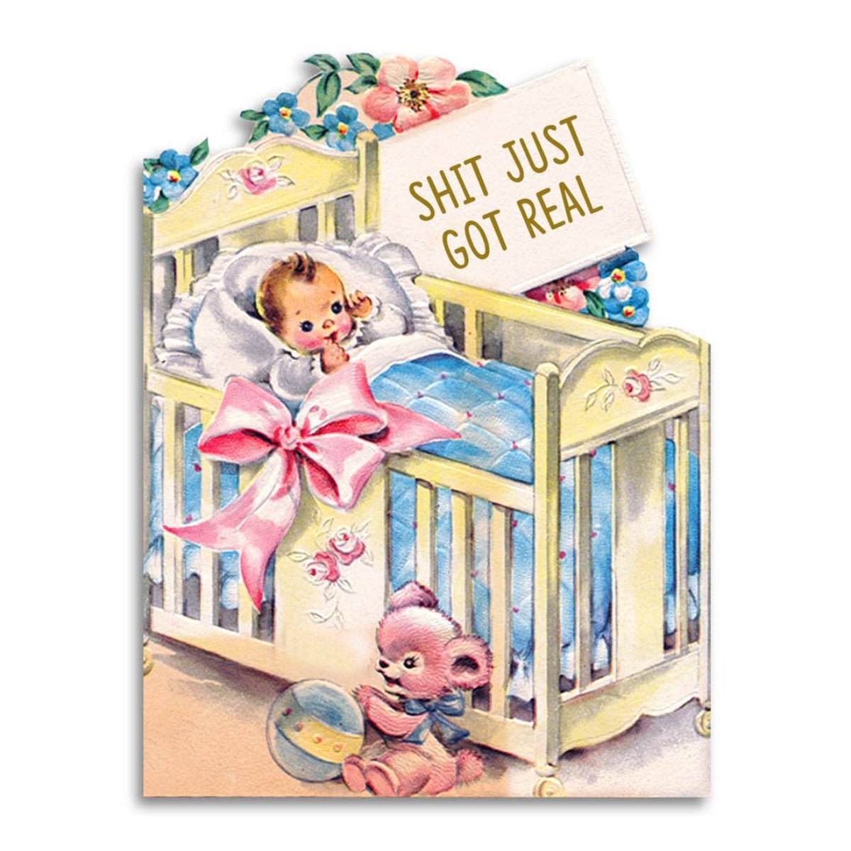 Shit Just Got Real - Sarcastic Baby Shower Card - Twirls + Twigs