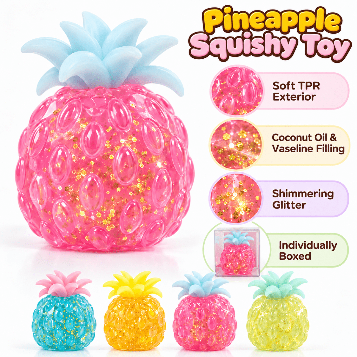 Pineapple Squeeze Toy – Vaseline Coconut oil filled Glitter - Twirls + Twigs