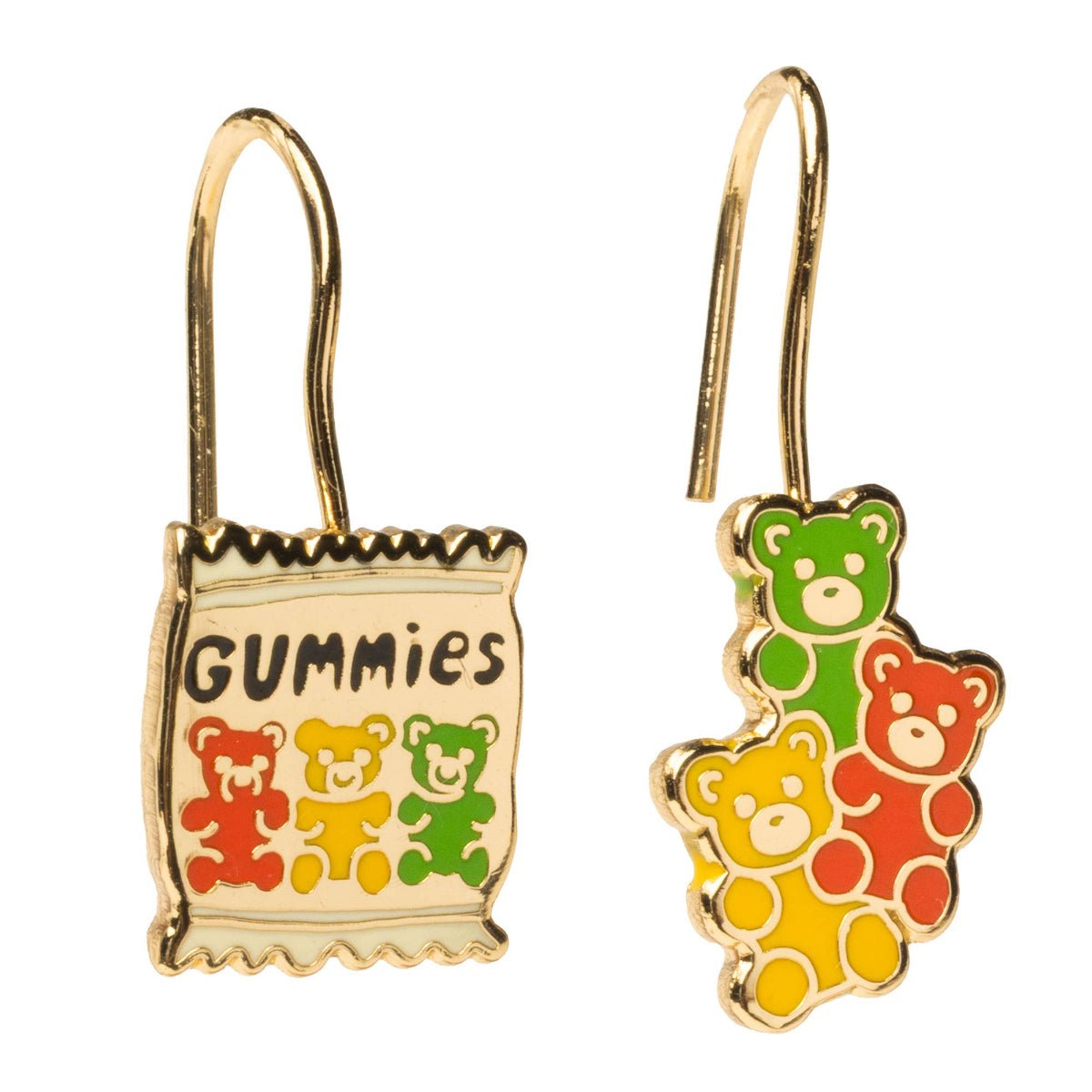Gummy Bear Drop Earrings | Mismatched Gold Dangle Earrings - Twirls + Twigs