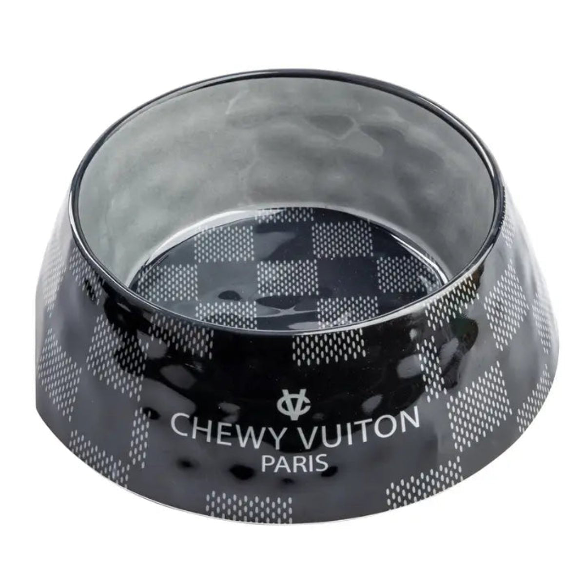 Black Checker Chewy Vuiton Dog or Cat Bowl - Twirls + Twigs