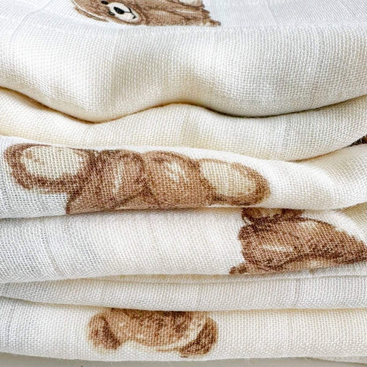Bamboo Muslin Swaddle Baby Blanket (Teddy Bear) - Twirls + Twigs