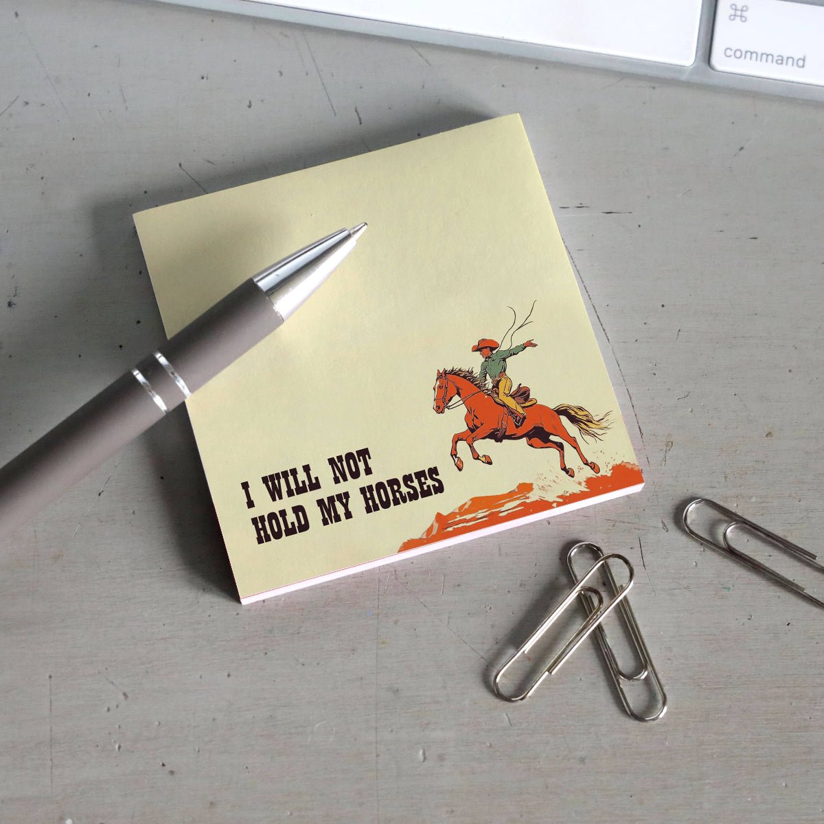I Will Not Hold My Horses - Funny Cowboy Sticky Note Pad - Twirls + Twigs