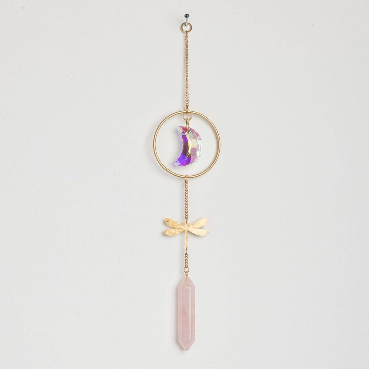 Stone Suncatcher - Dragonfly/Rose Quartz - Twirls + Twigs