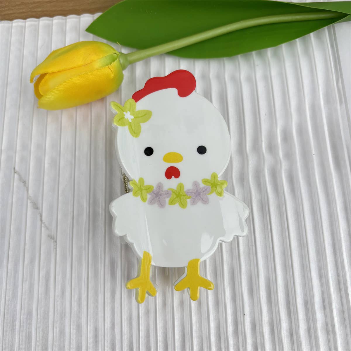 Cartoon Animal Design Hair Clips with Flower Accents: Chicken - Twirls + Twigs