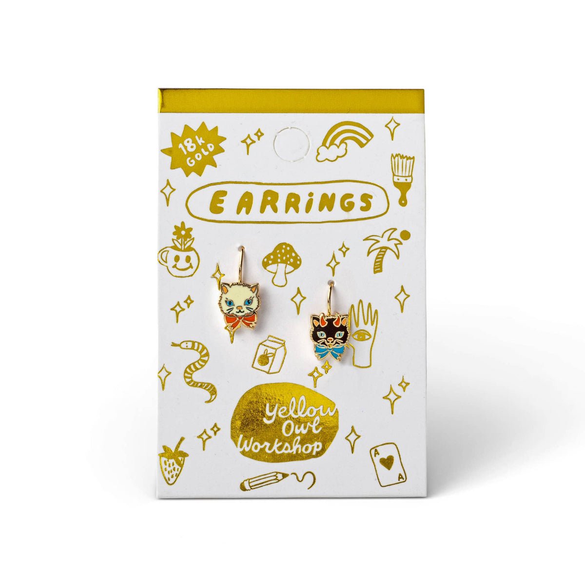 Good & Bad Kitten Gold Drop Earrings | Cat Lover Gift - Twirls + Twigs