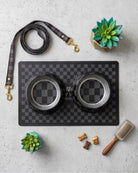 Black Checker Chewy Vuiton Dog or Cat Bowl - Twirls + Twigs