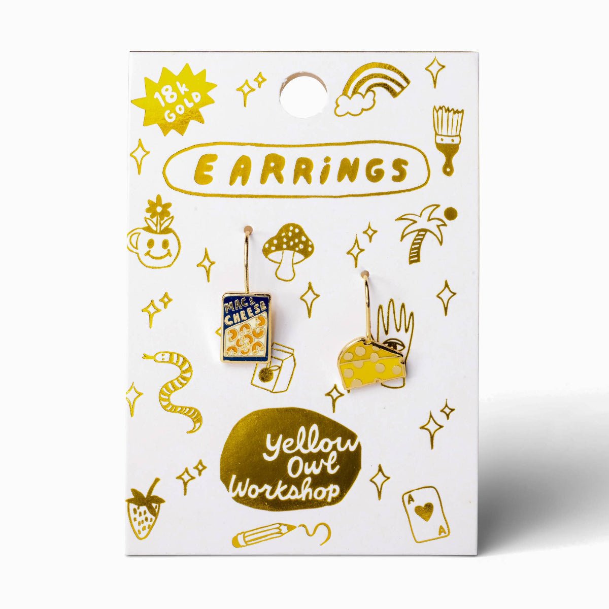 Mac & Cheese Drop Earrings | Gold Foodie Earrings - Twirls + Twigs