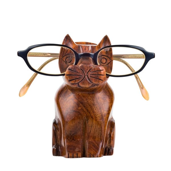Cat Eyeglass Holder Stand - Hand Carved Wood - Twirls + Twigs
