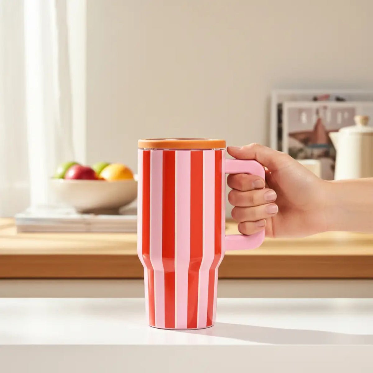 20 oz Lifestyle Flip Straw Tumbler–Sicily Stripes Pink - Twirls + Twigs