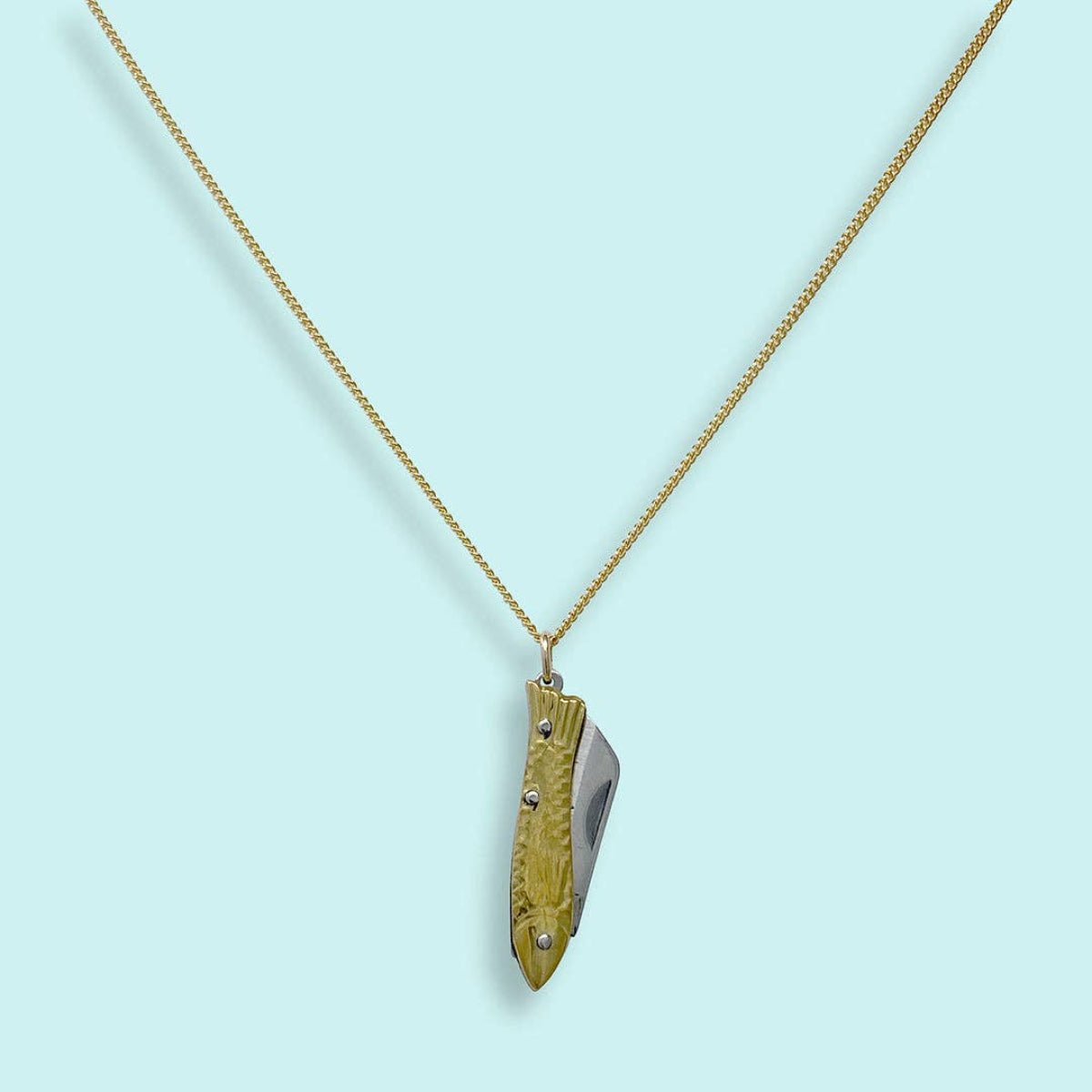 Small Gold Fish Knife Necklace: 18 Inch - Twirls + Twigs