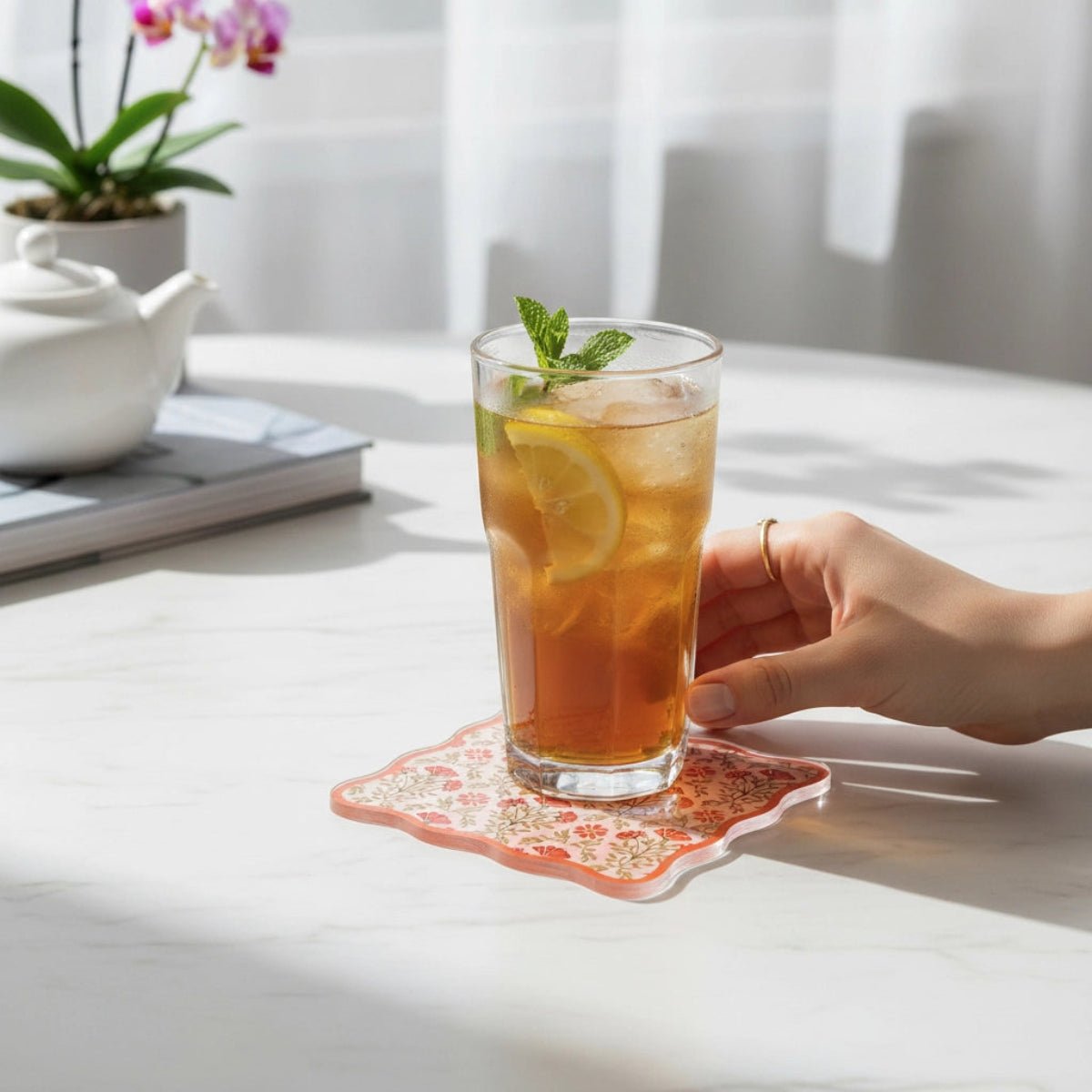 Table Talk Acrylic Coaster Set–Everbloom Dusty Rose - Twirls + Twigs