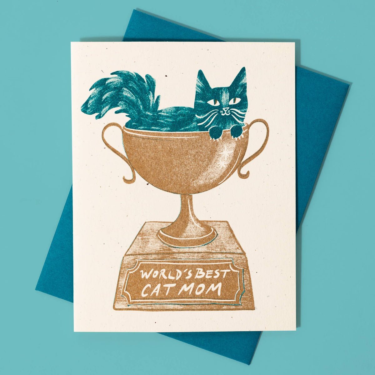 World's Best Cat Mom - Risograph Mother's Day Card - Twirls + Twigs