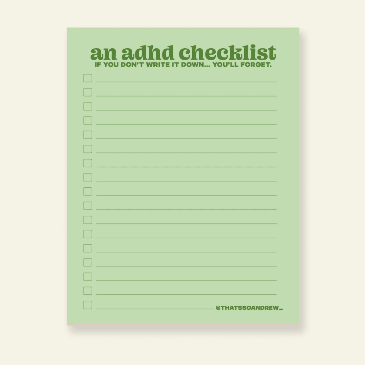 An ADHD Checklist - Snarky & Colorful Notepad - Twirls + Twigs