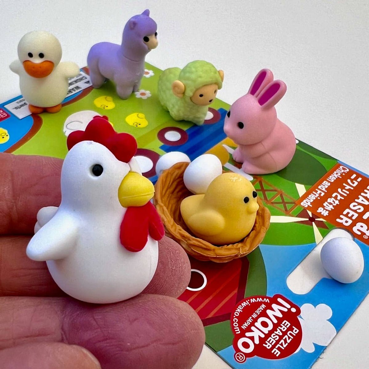 Chicken & Friends Erasers Card Iwako - Twirls + Twigs