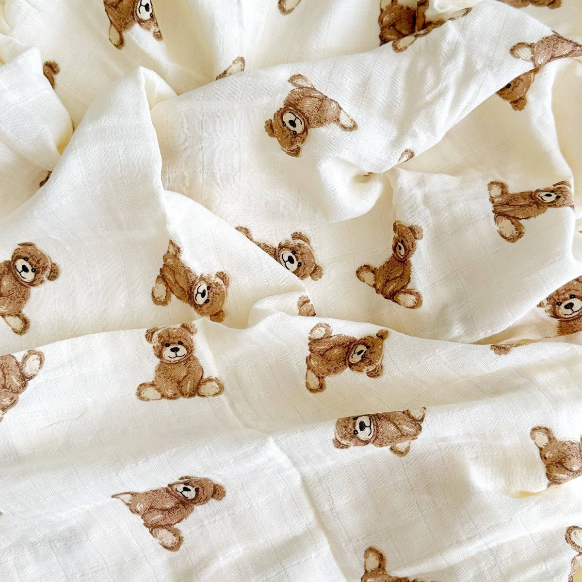 Bamboo Muslin Swaddle Baby Blanket (Teddy Bear) - Twirls + Twigs