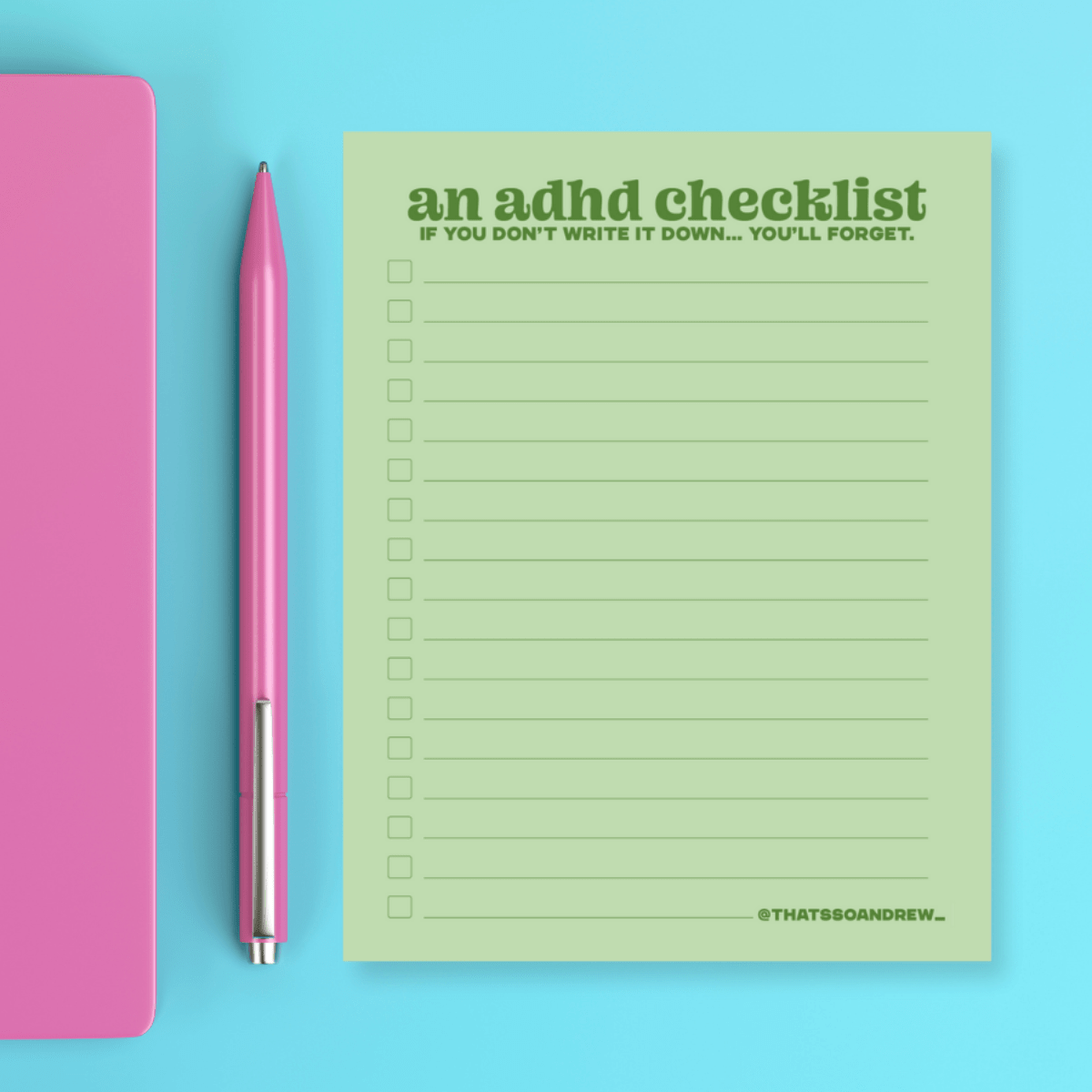 An ADHD Checklist - Snarky & Colorful Notepad - Twirls + Twigs