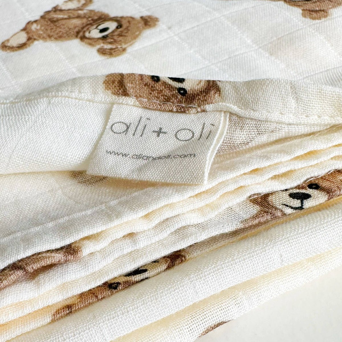 Bamboo Muslin Swaddle Baby Blanket (Teddy Bear) - Twirls + Twigs