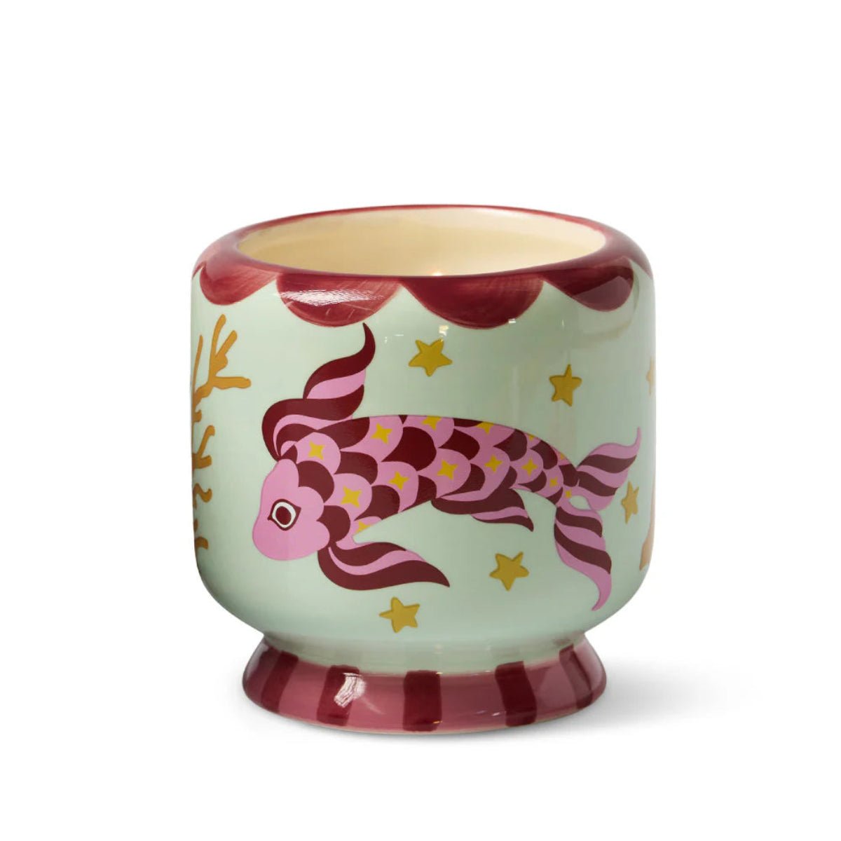 A DOPO8 oz HANDPAINTED “KOI” CERAMIC W/ DUSTCOVER - OCEAN TIDE - Twirls + Twigs