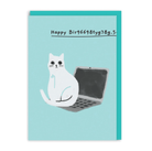 Happy Bir9669.. Laptop Cat Birthday Card - Twirls + Twigs