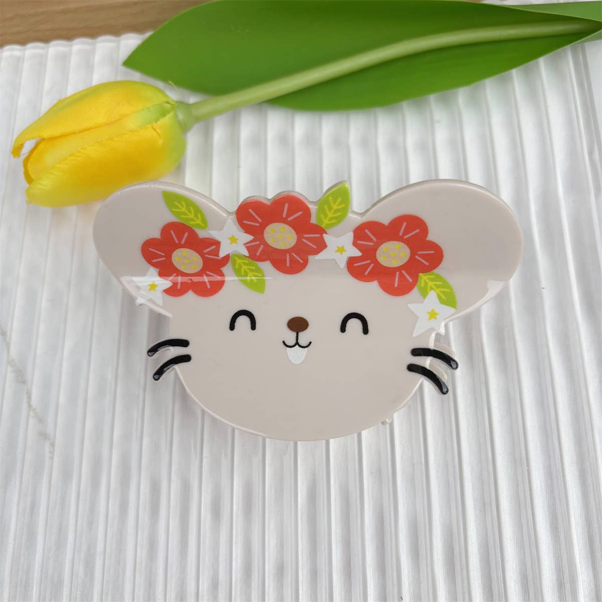 Cartoon Animal Design Hair Clips with Flower Accents: Chicken - Twirls + Twigs