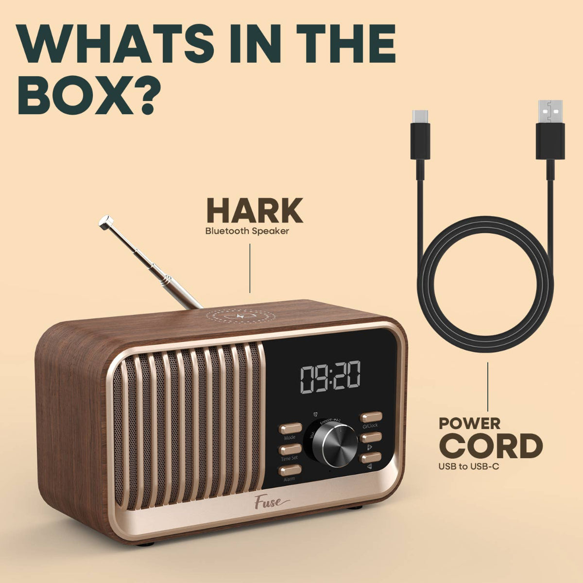 Hark Bluetooth Radio Speaker w/ Wireless 10w charger: Brown - Twirls + Twigs