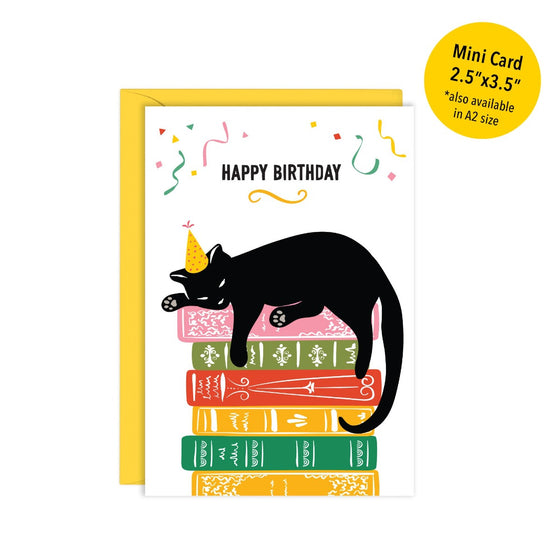 Mini Cat & Books Card | Enclosure Size Birthday Card