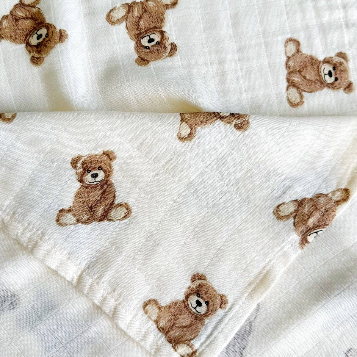 Bamboo Muslin Swaddle Baby Blanket (Teddy Bear) - Twirls + Twigs