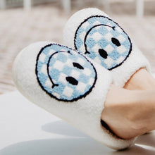  Light Blue Checkered Pattern Happy  Slippers: White / L/XL