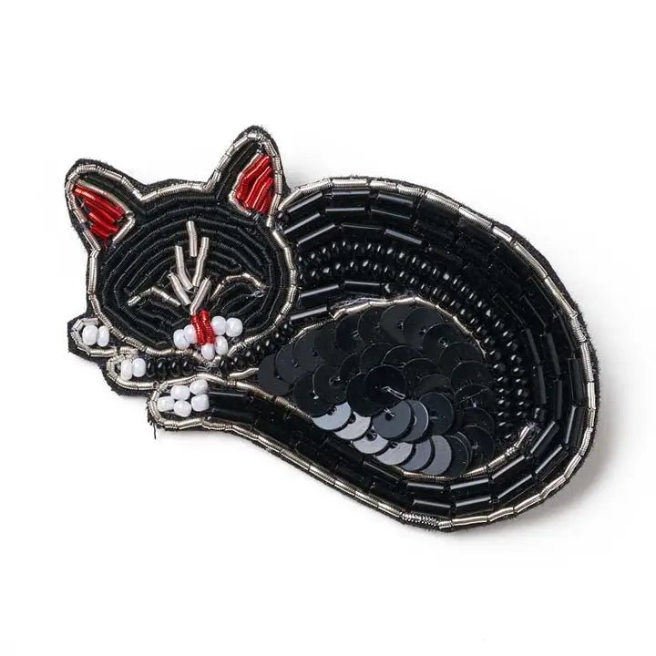 Bala Mani Beaded Sleeping Cat Brooch Pin - Handmade - Twirls + Twigs