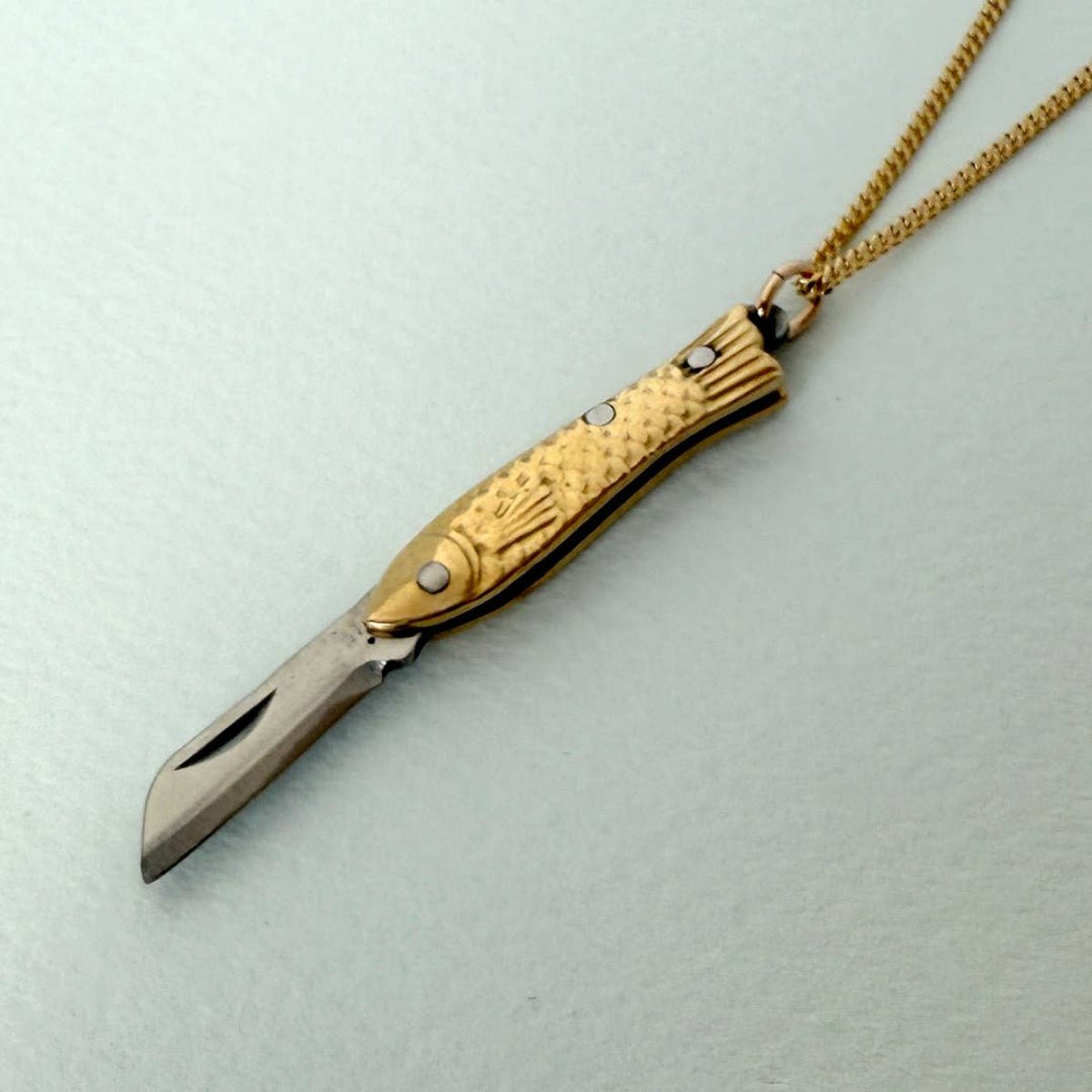 Small Gold Fish Knife Necklace: 18 Inch - Twirls + Twigs